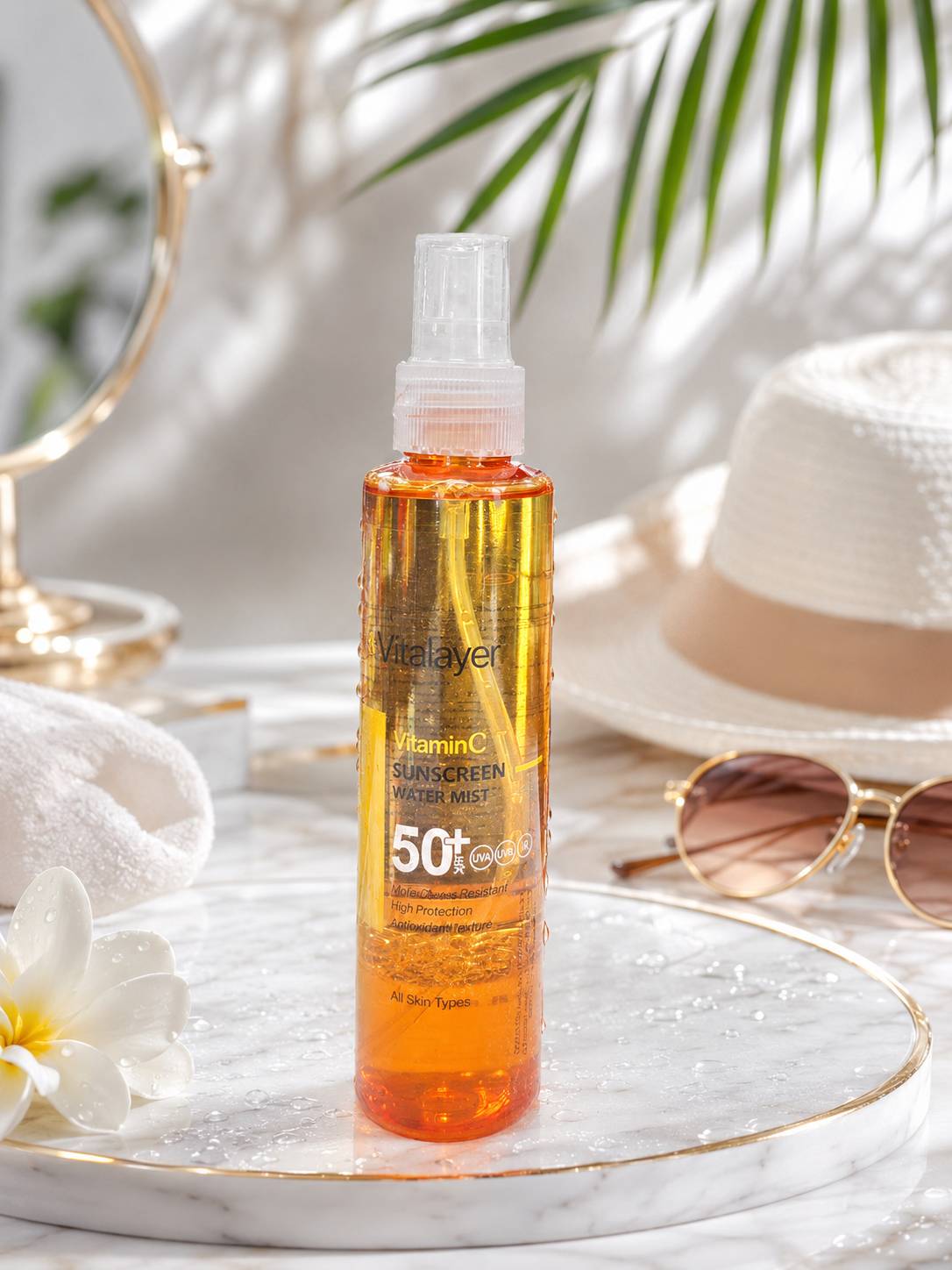 اسپری ضدآفتاب بدون رنگ ویتالیر SPF50 مدل Vitamine C مناسب برای انواع پوست، حجم 150 میلیلیتر